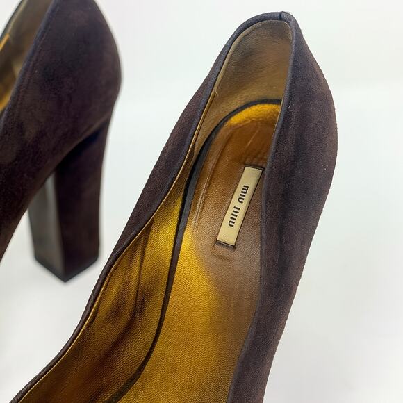 MIU MIU Chocolate Brown Suede Pumps Heels - Picture 8 of 11